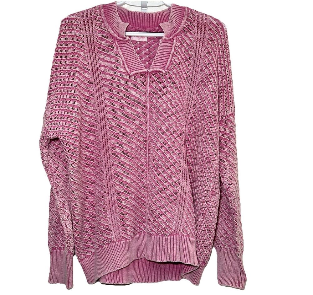 Pink Lily Pink Textured Knit Sweater Small Open Knit Lightweight Boho